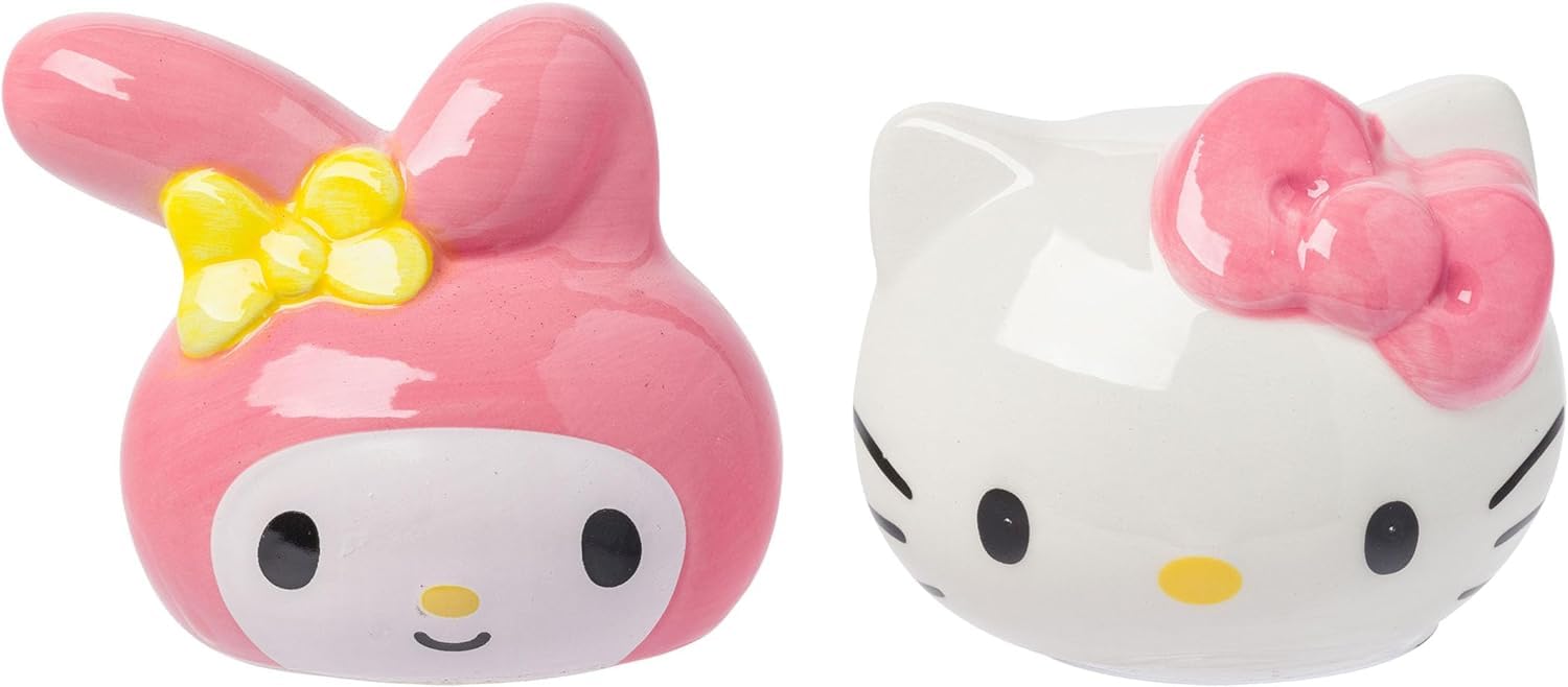 Silver Buffalo Sanrio Hello Kitty And My Melody 3D Sculpted Ceramic Salt And Pepper Shaker Set