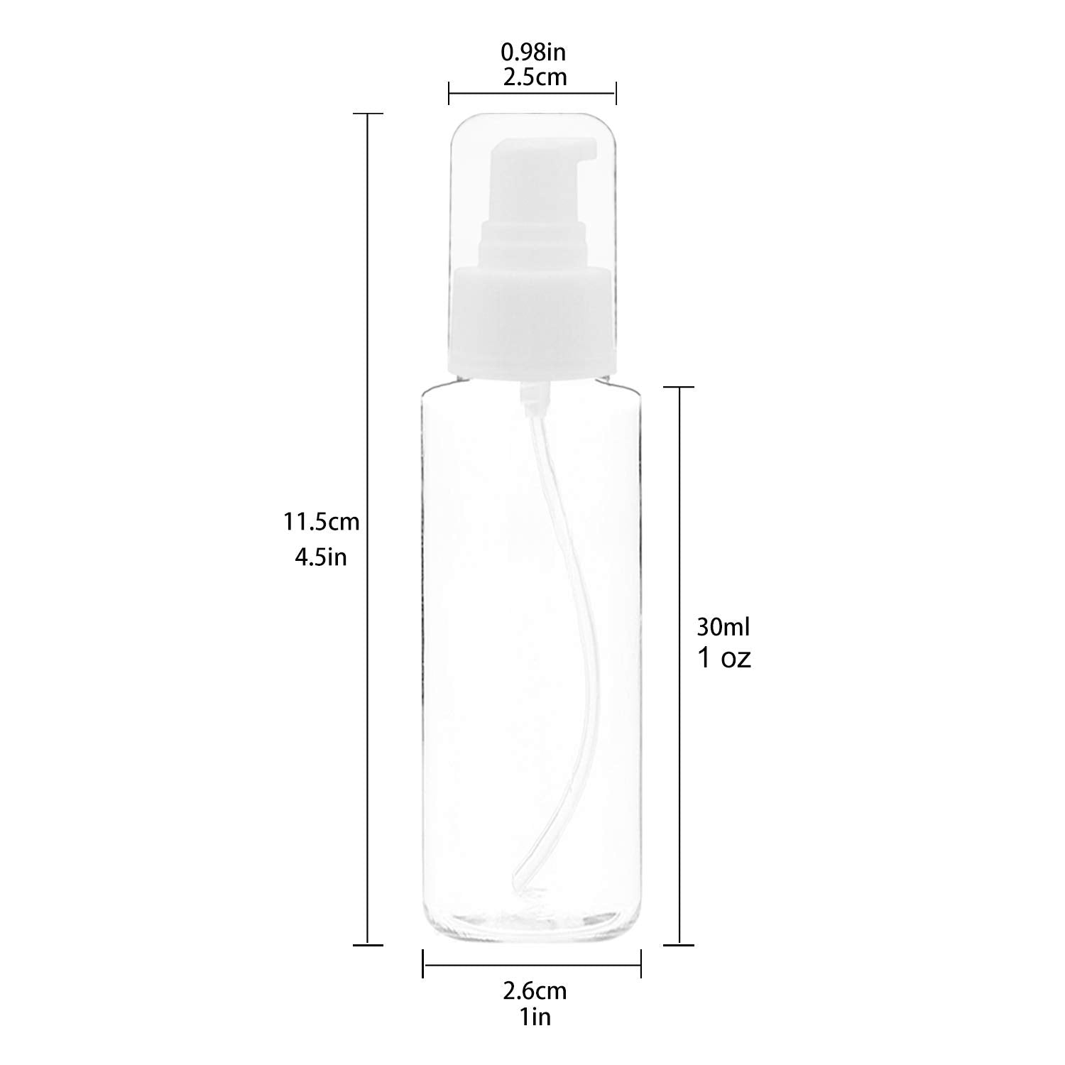 Trendbox 6 Pack Plastic Empty Bottles With Duckbill Pump Cap For Shampoo, Lotions, Liquid Body Soap, Cream (1 Oz / 30 Ml)