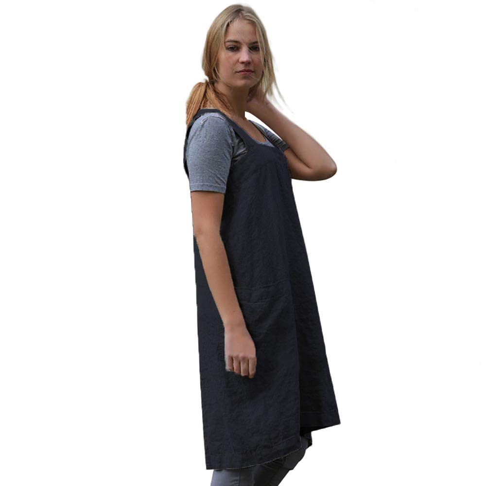 Womenas Pinafore Square Apron Baking Cooking Gardening Works Cross Back Cottonlinen Blend Dress With 2 Pockets