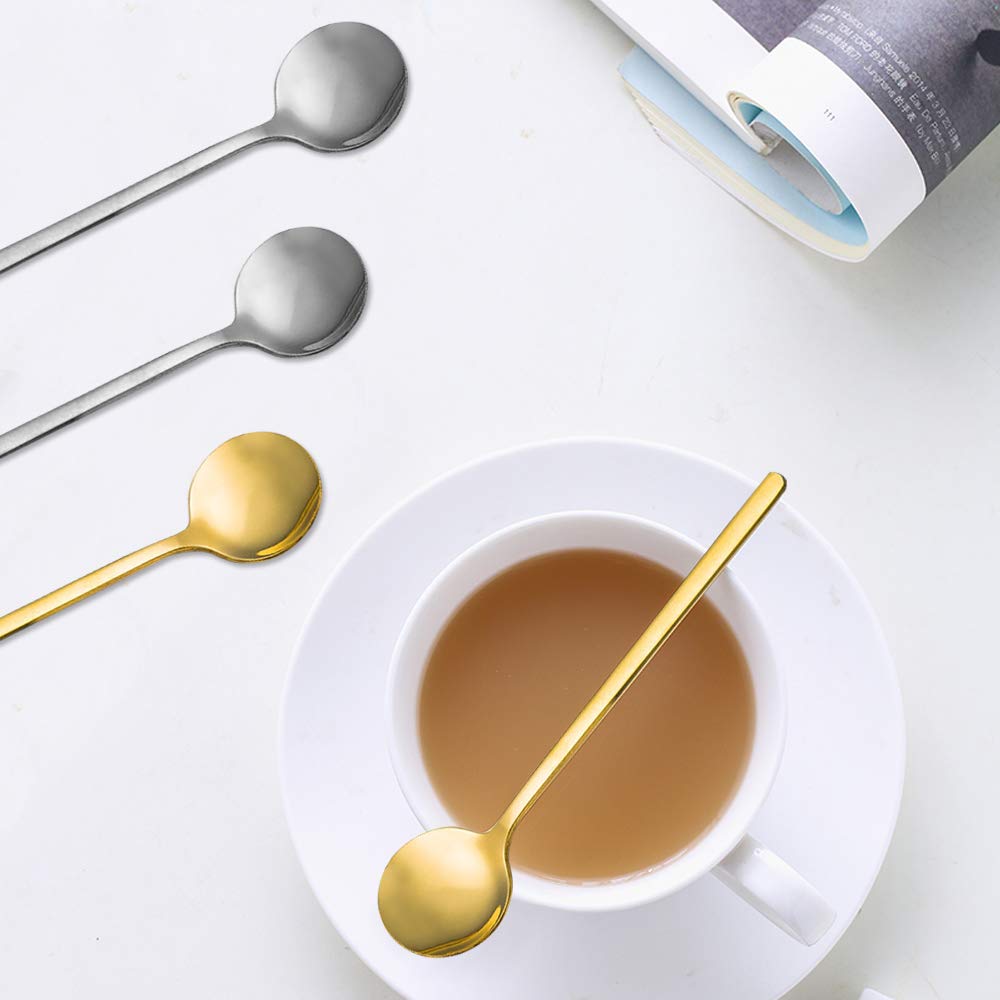 Pack Of 8, Gold & Silver Plated Stainless Steel Espresso Spoons, Findtop Mini Teaspoons Set For Coffee Sugar Dessert Cake Ice Cr