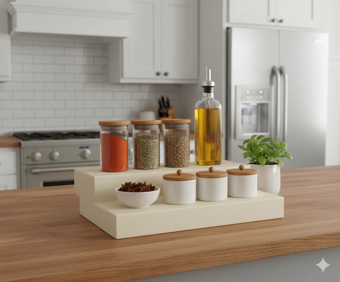 appeasy 2Step Spice Rack Organizer | Durable & Sturdy ABS Plastic Construction | Cosmetic Organizer Shelf For Bathroom, Office 