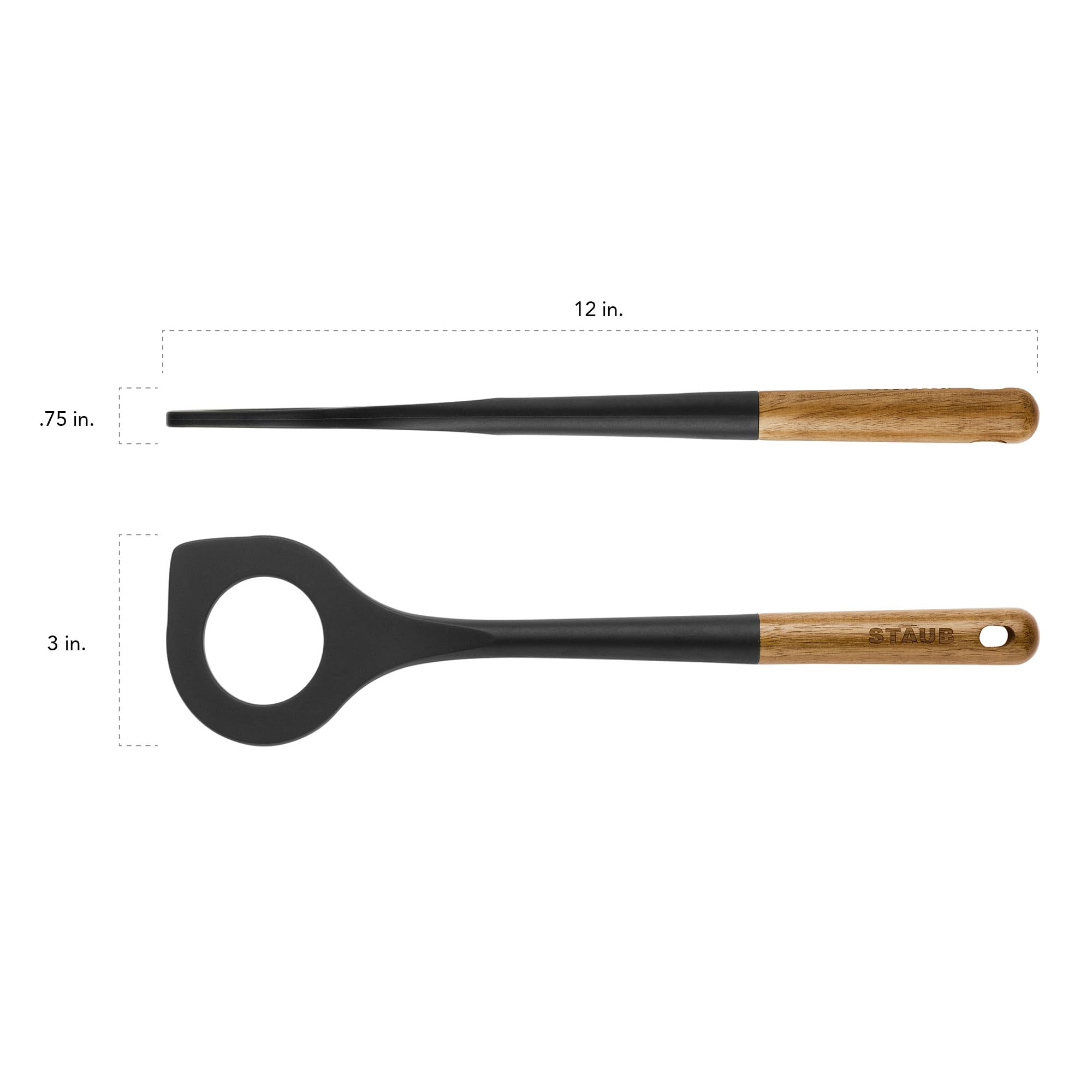 Staub Risotto Spoon, Cooking Utensil, Perfect For Stirring And Serving Risotto, Durable Bpa-Free Matte Black Silicone, Acacia Wo