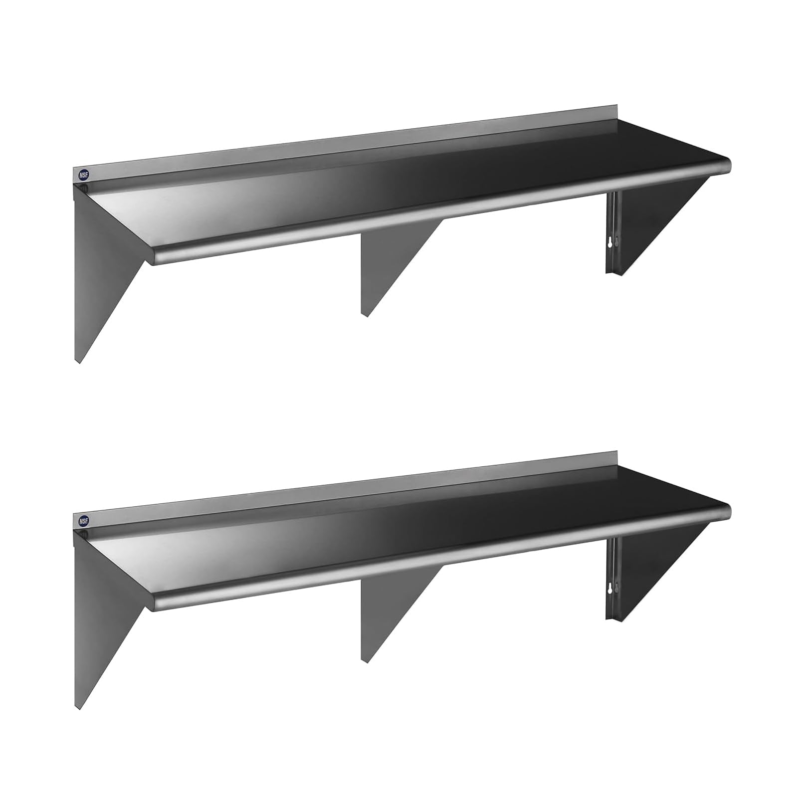 ROCKPOINT Stainless Steel Shelf 18 x 60 Inches 450lb, 2 Pack NSF Metal Commercial Shelves Wall Mount Floating Shelving with Back