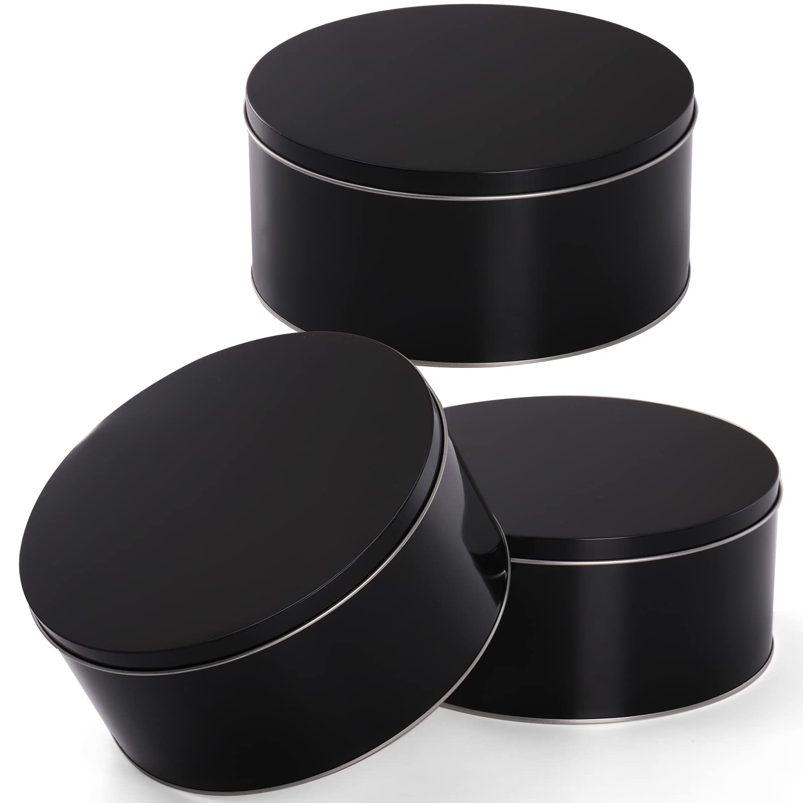 Yopay 3 Pack Cookie Tin With Lid, Round Gift Tin, Black Baking Cake Container For Storing Patisseries, Snack, Chocolate, Easter,