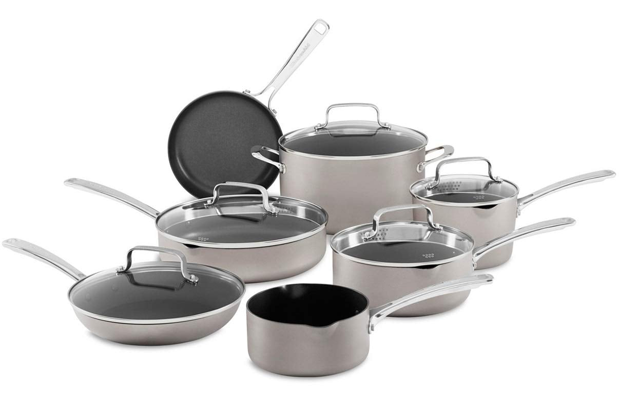 KitchenAid 12Piece NonStick Pour & Strain Aluminum Non Stick Cookware Set Dishwasher Induction Safe
