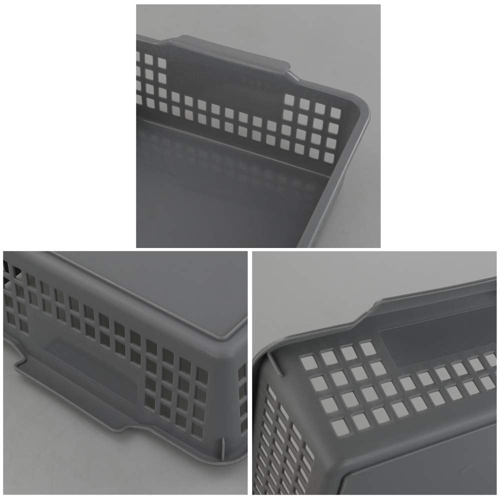 Gloreen 6 Pack Shallow Plastic Storage Basket, A4 Paper Basket Tray, Grey