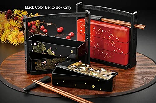 Japanbargain 1951, Japanese Lunch Bento Box Three Tiers With Chopsticks Traditional Plastic Lacquered Sushi Serving Container Sa