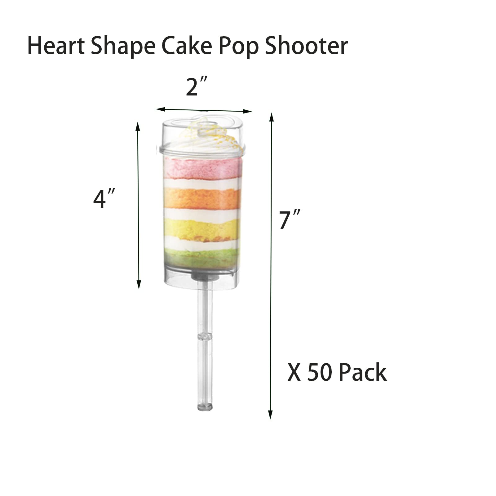 Jucoan 50 Pack Cake Pop Shooter, Heart Shape Plastic Cake Push Up Pop Container With Lid, Base, Stick For Cake, Ice Cream, Desse