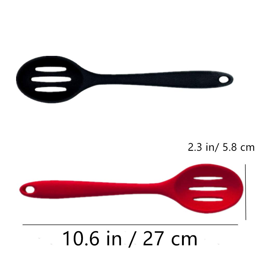 Kitchen Slotted Spoon, 2 Pcs Silicone Spoon Heat Resistant, Non Scratch Cooking Spoons Set For Stirring, Scooping And Mixing, Re