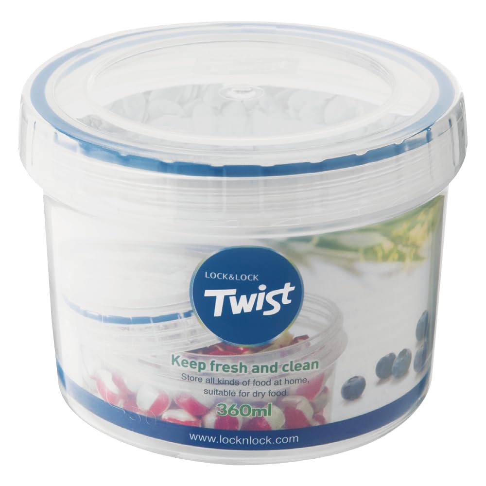 Locknlock Easy Essentials Twist Food Storage Lids/Airtight Containers, Bpa Free, Short-12 Oz-For Coffee, Clear