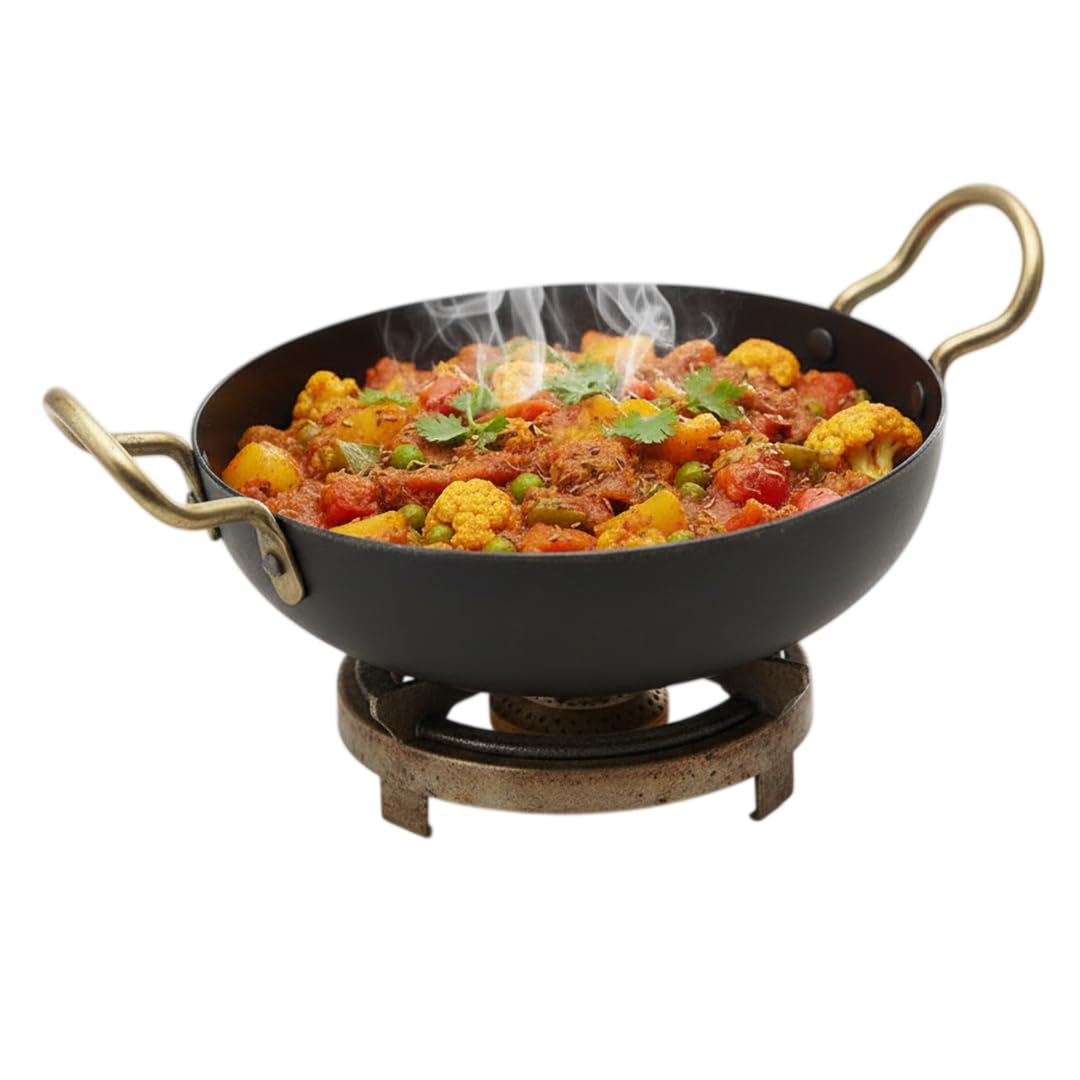 Lazywindow 19 Cm Iron Kadhai | Versatile Fry Pan With Handle | Easy To Use & Maintain