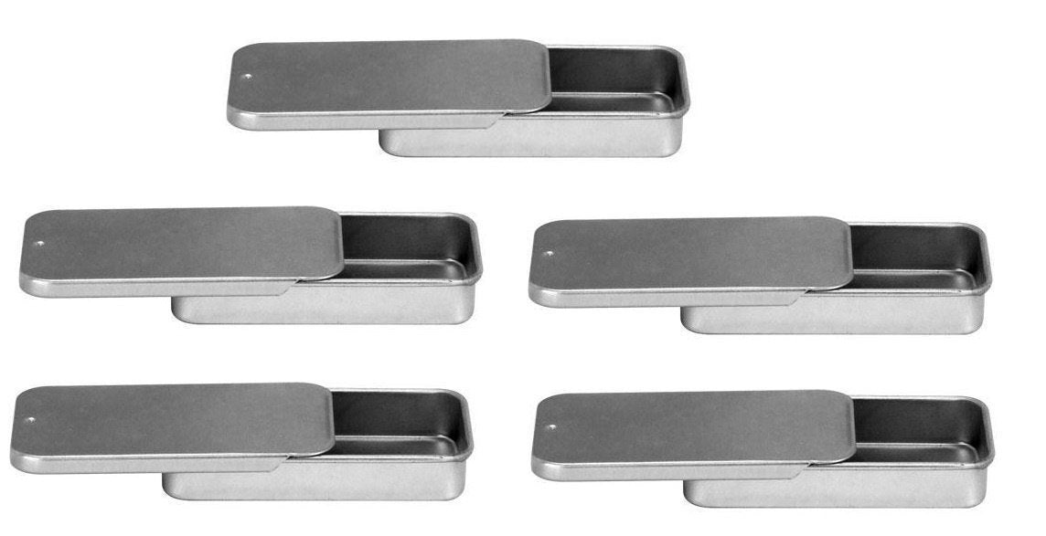 Nakpunar Pack Of 5 Empty Slide Top Tin Containers 0.25 Oz For Lip Balms, Pills, Geo Survival, Crafts