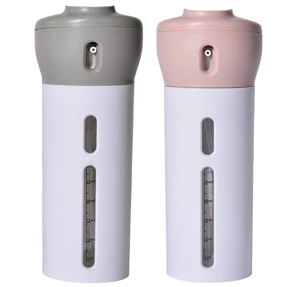 2 Pack Travel Dispenser  CHIVENIDO 4 in 1 Lotion Shampoo Gel Travel Dispenser Shower Bottles Refillable Travel Bottles (Pink+Gray)