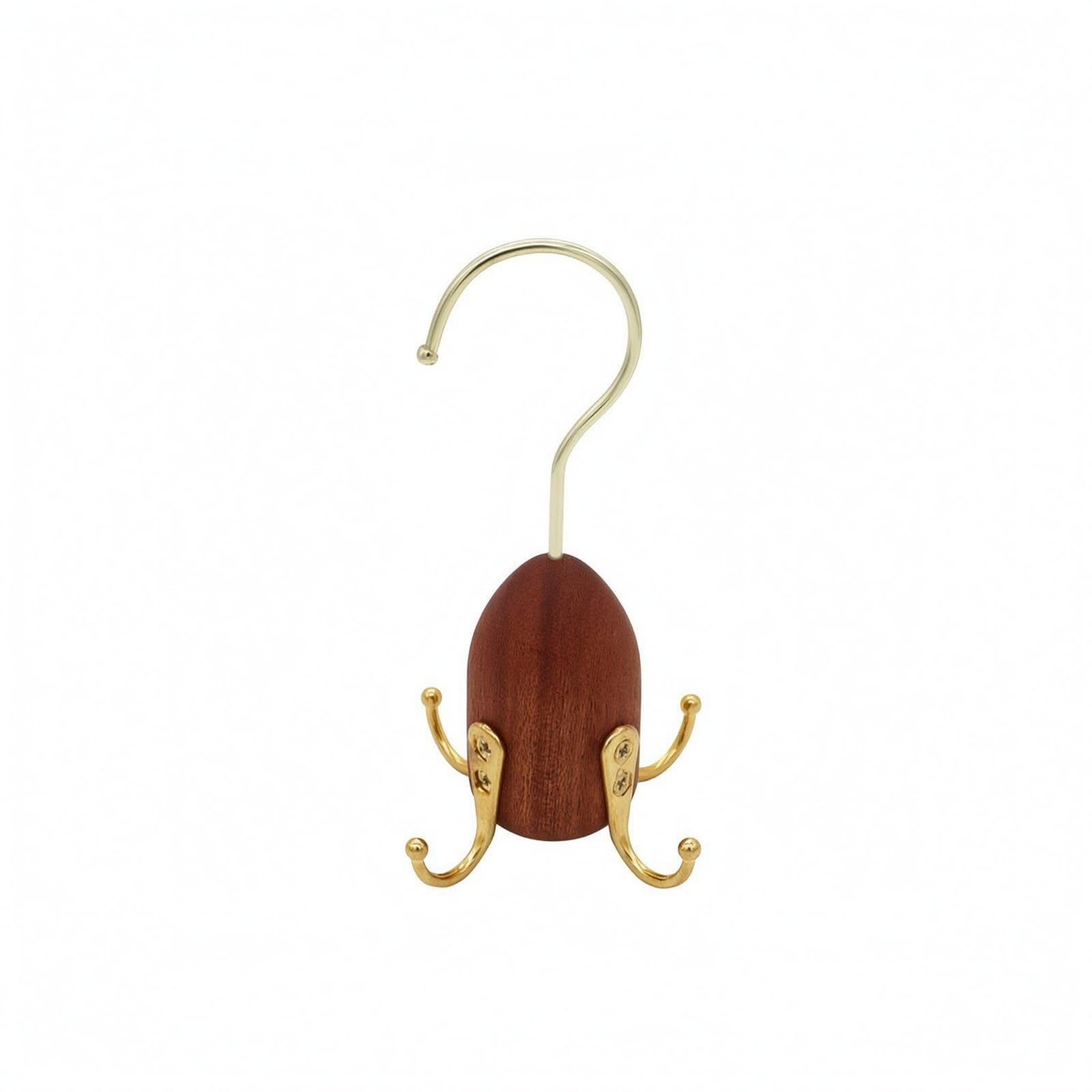Snappsy Oval Wooden Wardrobe Hook Curved FourHook Hanger Compact Wooden Coat Rack Polished For Closet, Dark Sapele