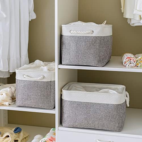 Thewarmhome Storage Baskets For Organizing, 17L  13.7W  9.8H Jumbo 3 Pack Foldable Storage Bins For Shelves, Fabric Storage Box