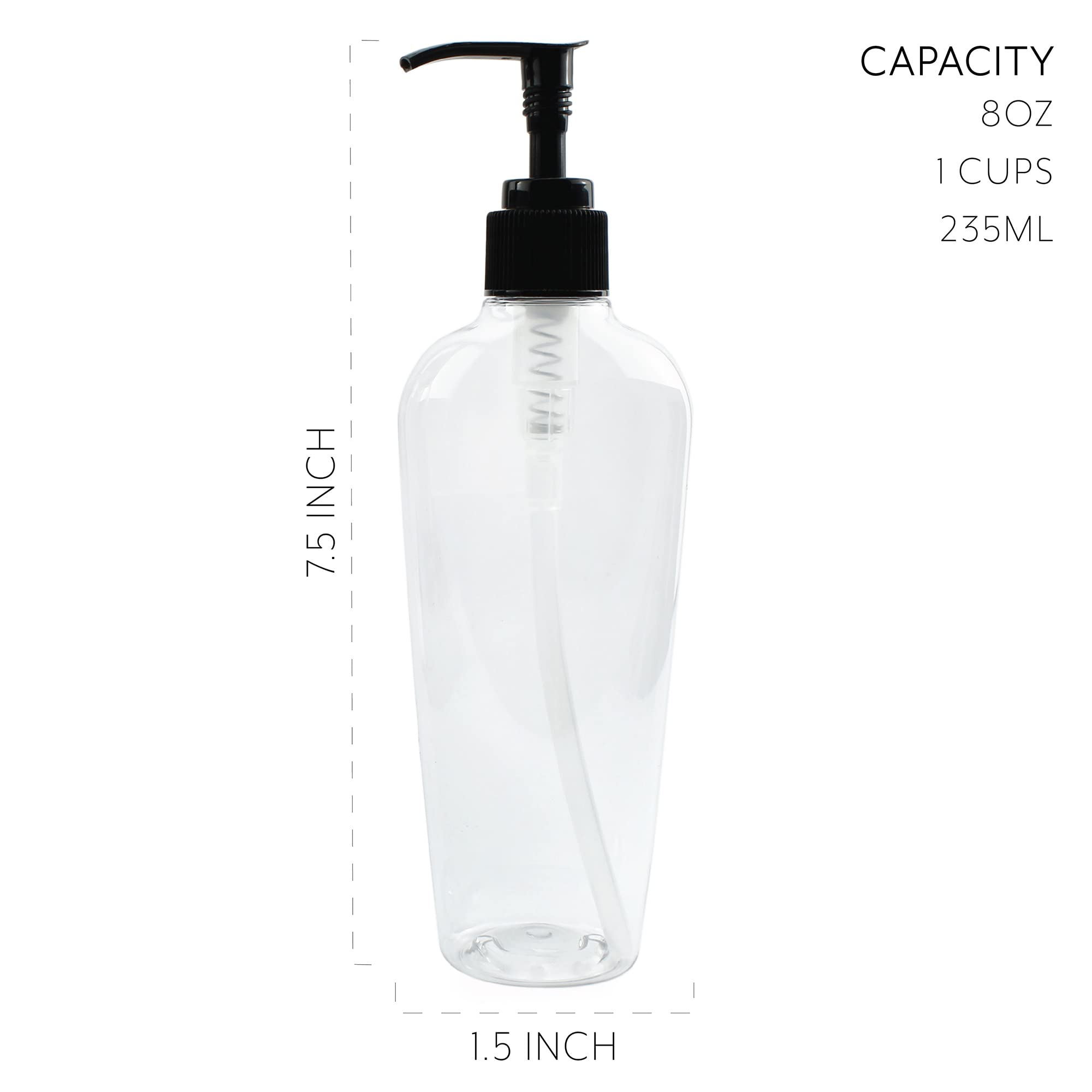 Cornucopia 8-Ounce Clear Oval Plastic Lotion Bottles w/Pump Dispensers (8-Pack) - Ideal for Lotion, Liquid Soap, Baby & Hand Care