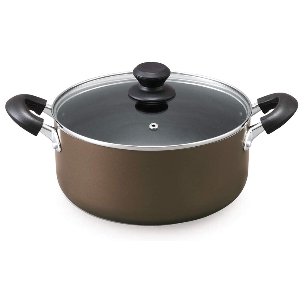 Iris Ohyama DISP24 TwoHandled Pot, 9.4 inches (24 cm), Pot with Lid, Gas Cook/Induction Compatible, Glass Lid, Diamond Coat, L