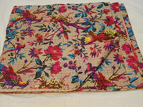 Mtreon Jaipuri Quilt Handmade Bed Cover Cotton Kantha Blanket Throw Home Decor Bedspread Bedsheet, Twin Size Multicolour (90 X 1