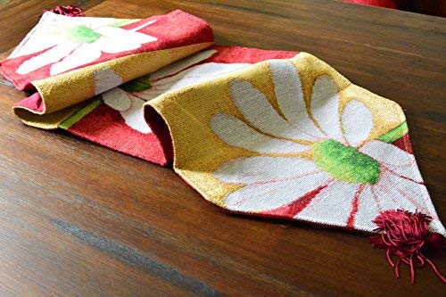 Tache Home Fashion Db9046Tr-13X48 Colorful Red & Yellow Daisy Flower Loves Me Not Tapestry Table Runner 48 Inch