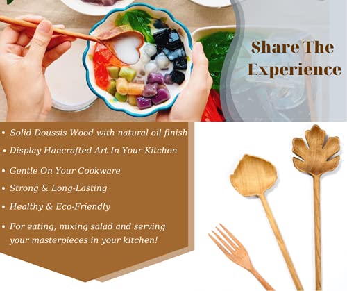 Natural Wooden Spoons And Forks Set (Set Of 6), Fall Dinnerware, Thanksgiving Hostess Gifts For Women, Couple, Kitchen Cottageco