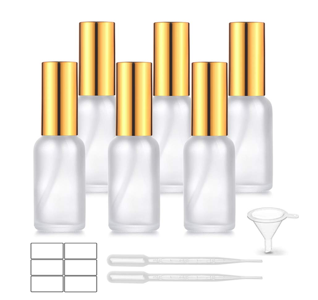 6 Pack 1 Oz Frosted Glass Spray Bottles With Fine Mist Sprayer & Golden Pump Cap,Empty Travel Size Perfume Atomizer Liquid Conta
