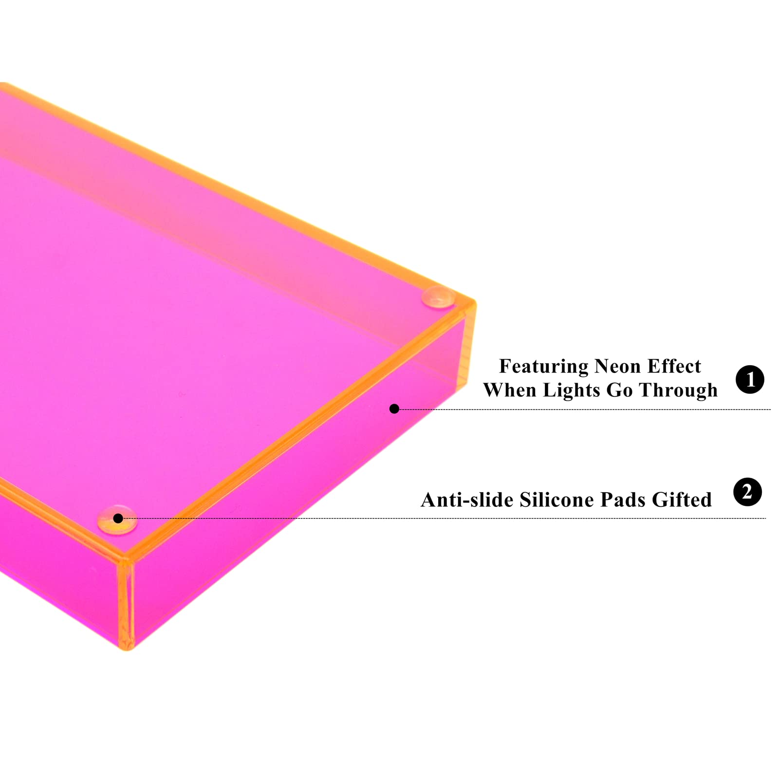 Acrylic Tray For Vanity Makeup Perfume Jewelry 12X6'' Small Decorative Tray For Bathroom Dresser Tops Candle Sink Counter, Neon