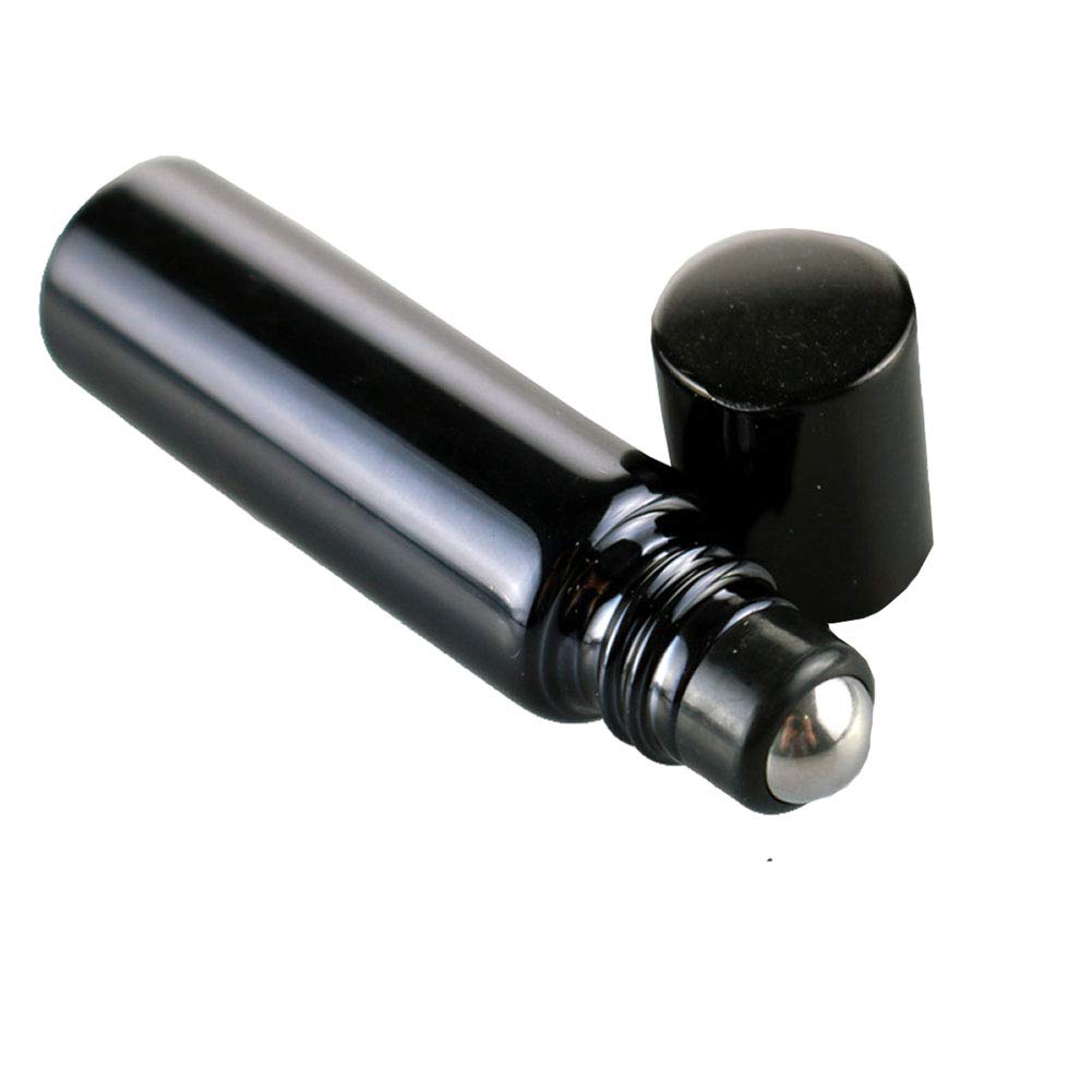 10 Pcs 5ML Black Glass Roller Bottles Empty Essential Oil Rollon Bottles Cosmetic Liquid Container with Metal Ball for Essentia