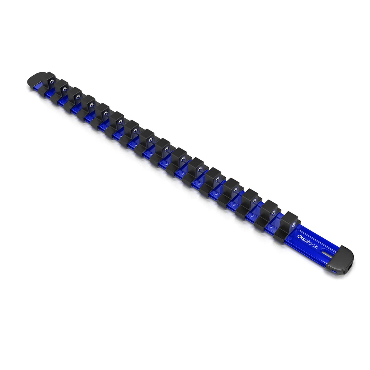 Olsa Tools 12-Inch Drive Aluminum Socket Organizer With Locking End Caps  Professional Quality Socket Holder (Blue)