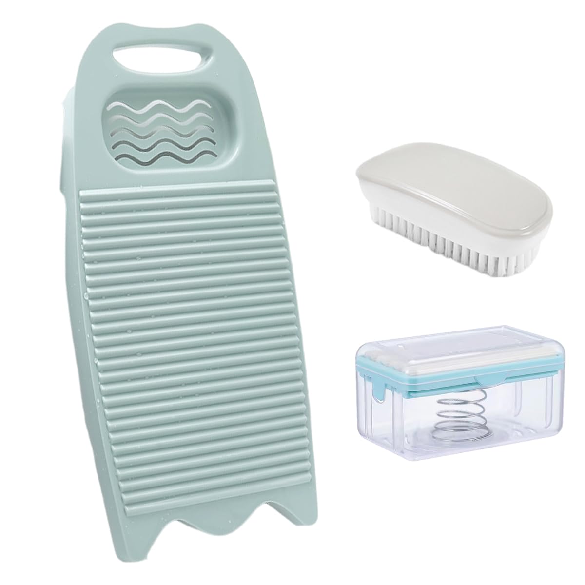 Wash Board, Washboard For Hand Washing Clothes, Plastics Laundry Scrub Board Household With Holder Portable (D-Light Blue+Multif