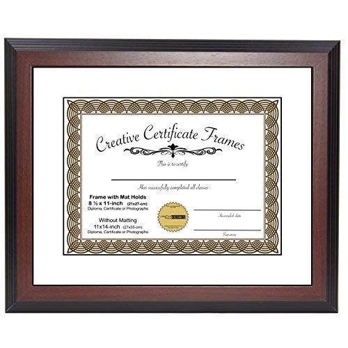 CreativePF [11x14mh-w] Mahogany Document Frame Display 8.5 by 11-inch with Mat or 11 by 14-inch Certificate, Graduation, Univers