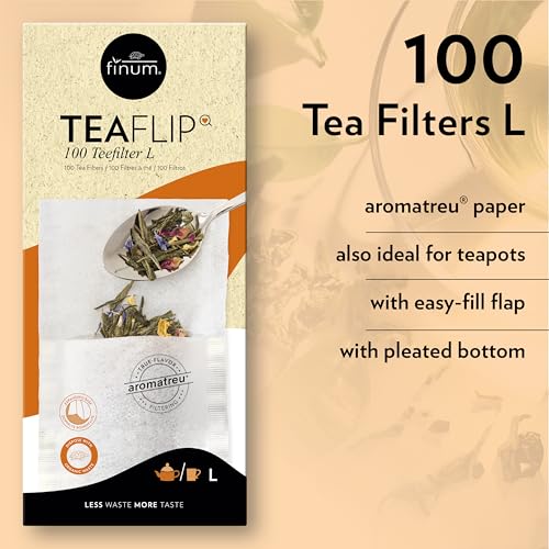 Finum Disposable Paper Tea Filter Bags For Loose Tea, White, Large, 100 Count