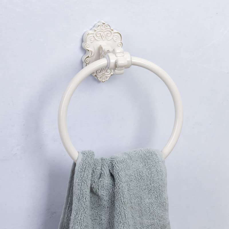 Sdh Bathroom Towel Ring - Vintage Style Antique White & Gold Towel Hanger - Wall Mount Kitchen & Bathroom Hand Towel Holder - Pa