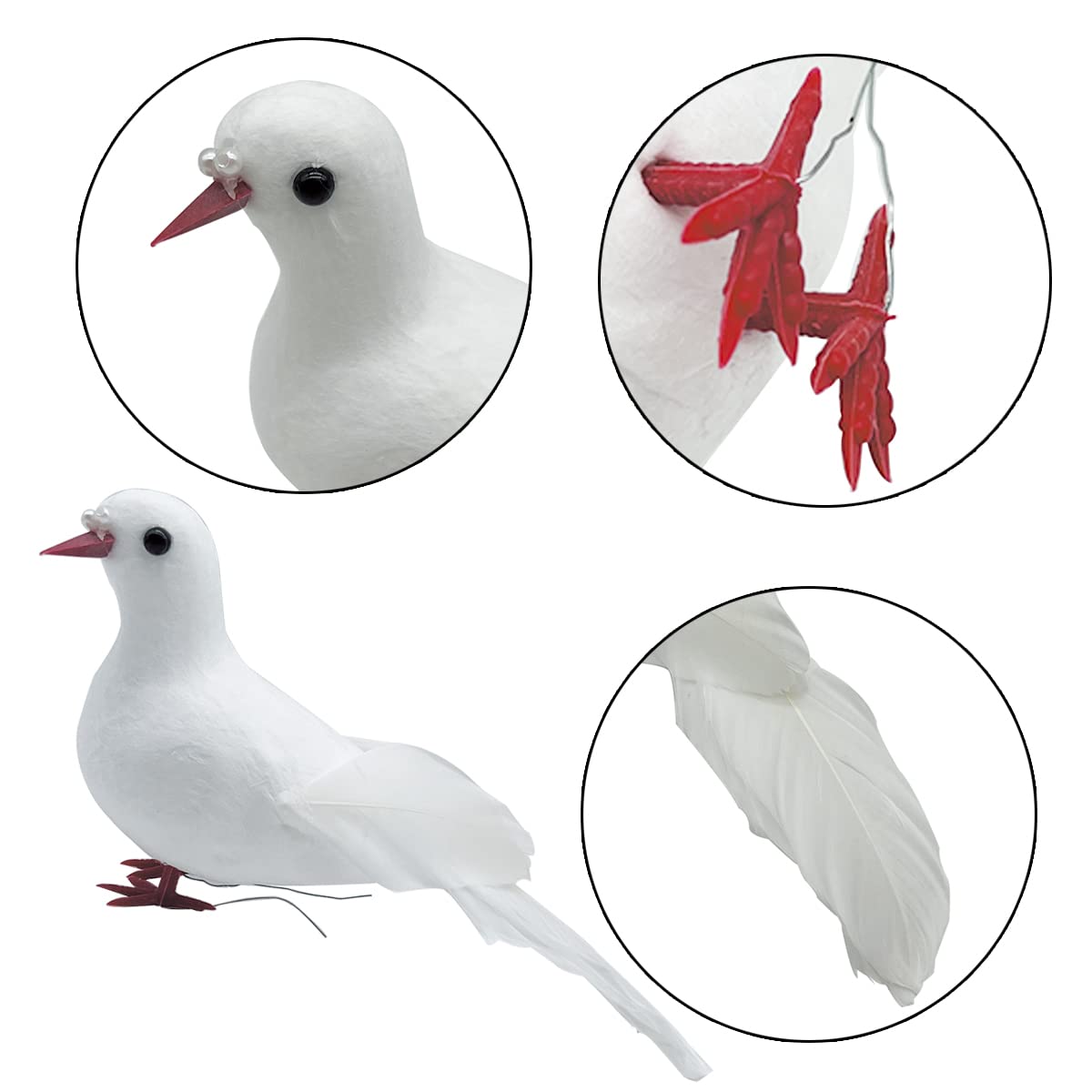 LWINGFLYER 2pcs White Doves 7-Inch Artificial Simulation Foam Bird Feathered Dove for Craft Wedding Decoration Party Accessories