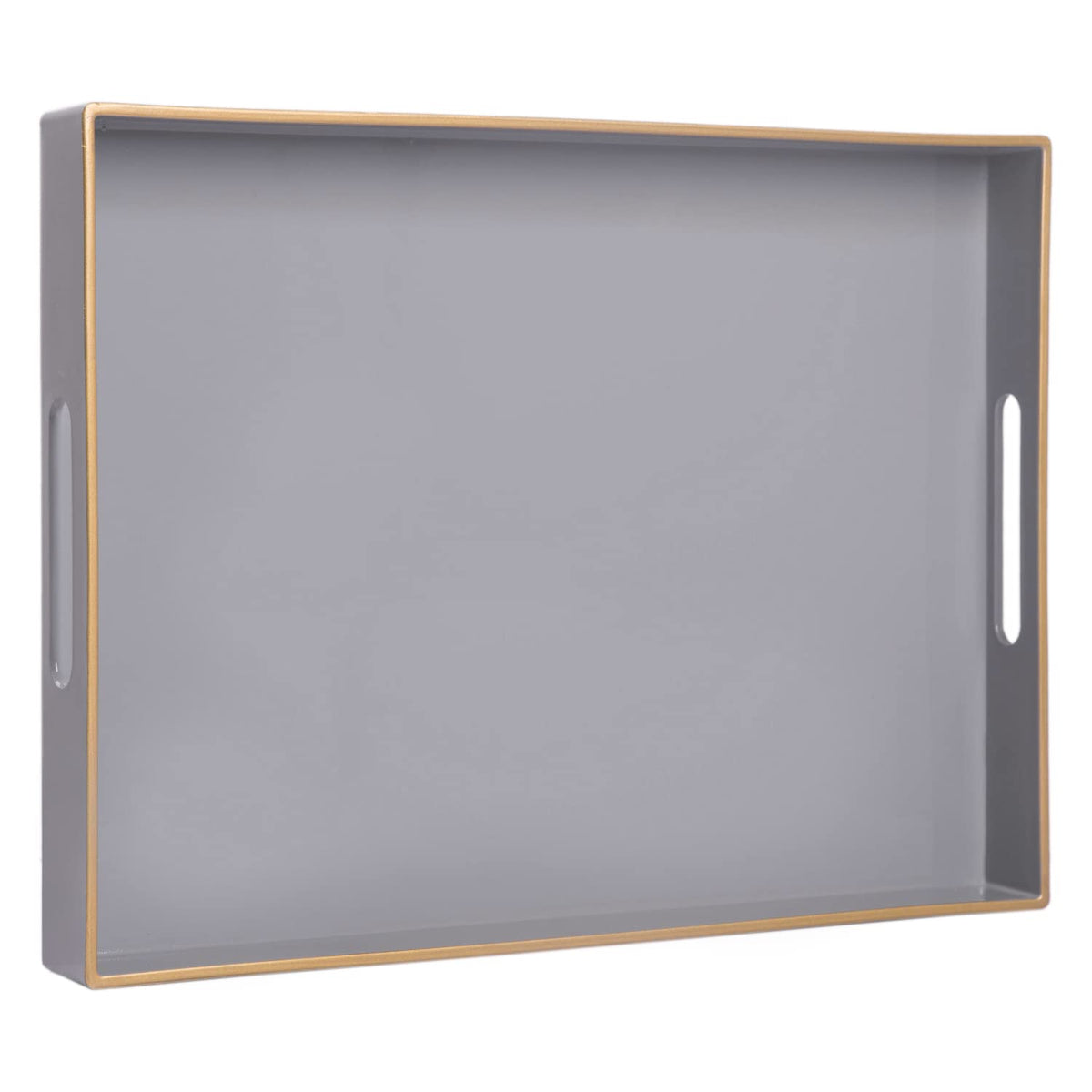 Maoname Gray Serving Tray With Handles, Rectangular Decorative Tray, Modern Coffee Table Tray, Plastic Ottoman Tray For Bathroom