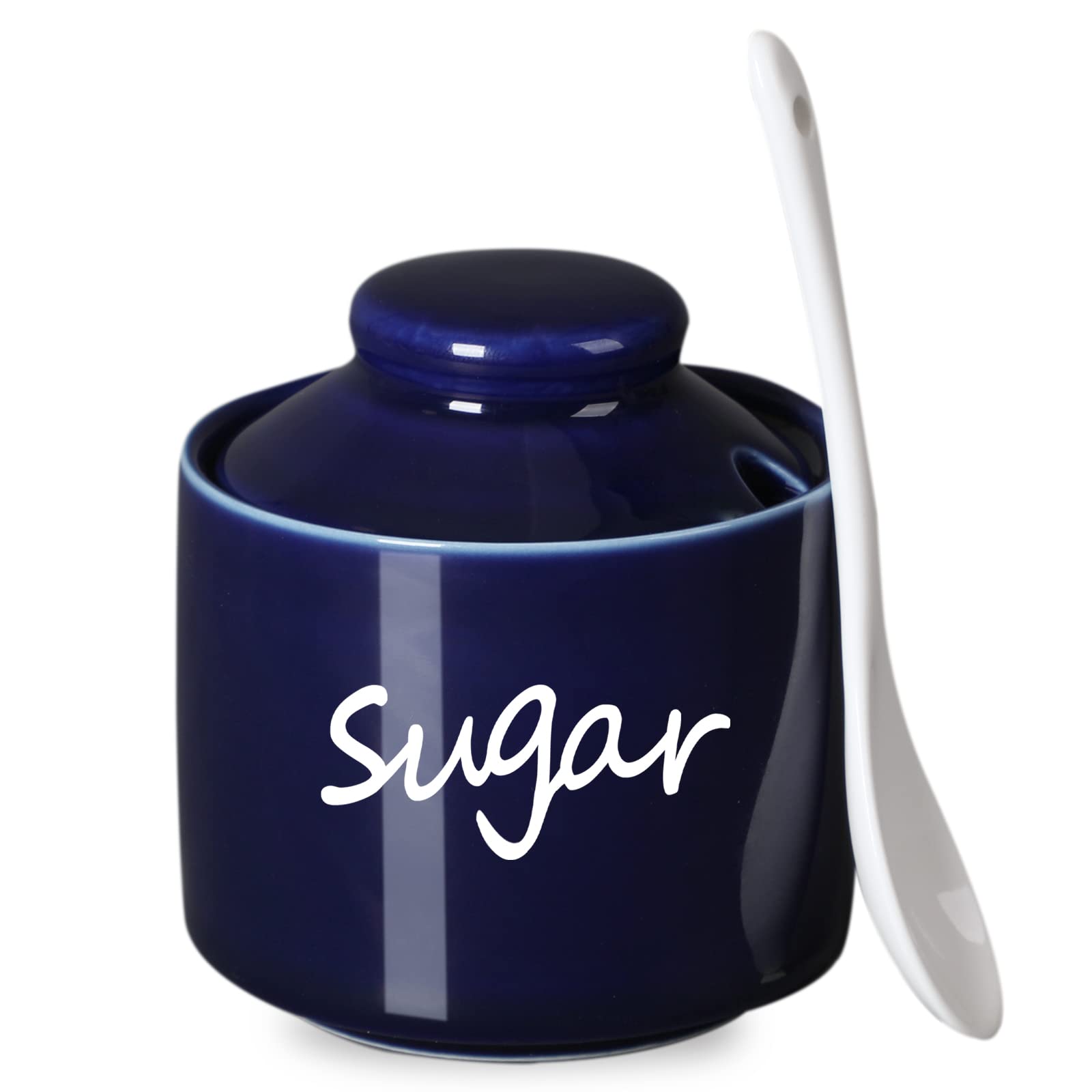 Ontube Ceramic Sugar Bowl With Lid And Spoon,Porcelain Sugar Pot,8Oz (Navy)