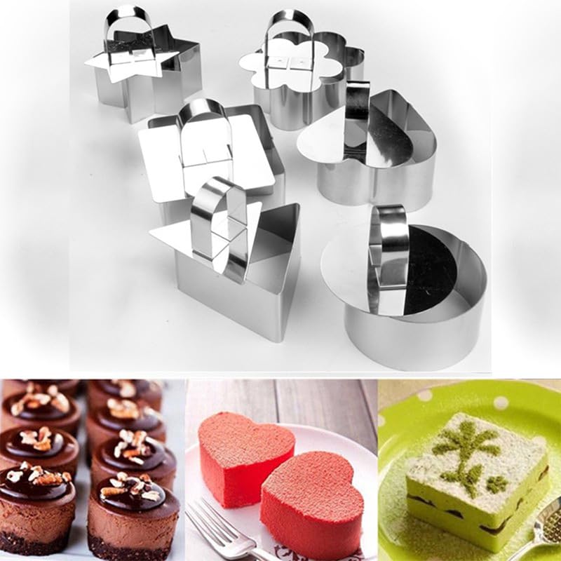 Sweton Cake Rings Cooking Rings Dessert Mousse Mold Stainless Steel With Pusher For Desserts Making (6Pcs)