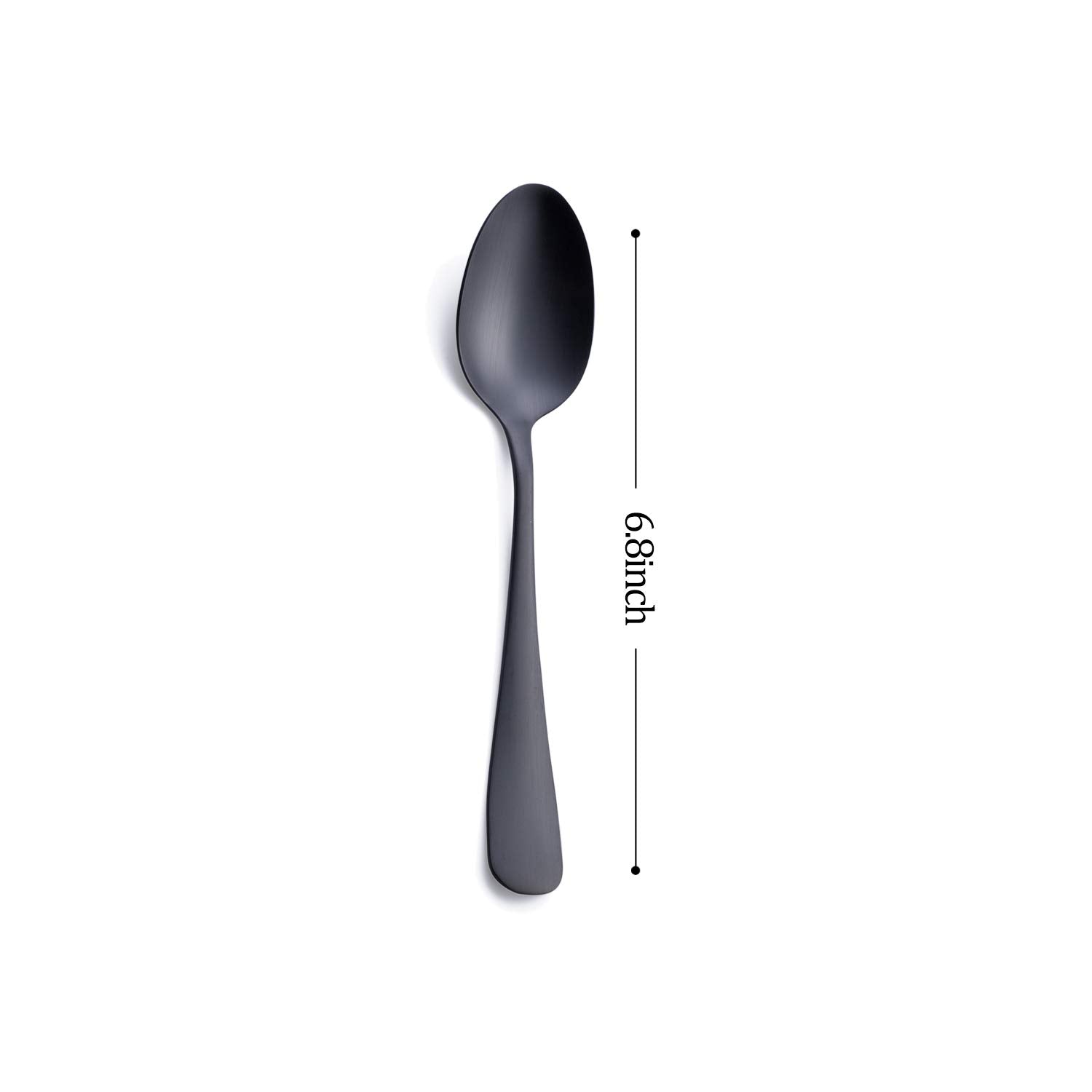Matte Black Dessert Spoon, Gogeili Stainless Steel Satin Finish 6.8-Inch Teaspoon Coffee Spoon Set, Service For 6, Dishwasher Sa