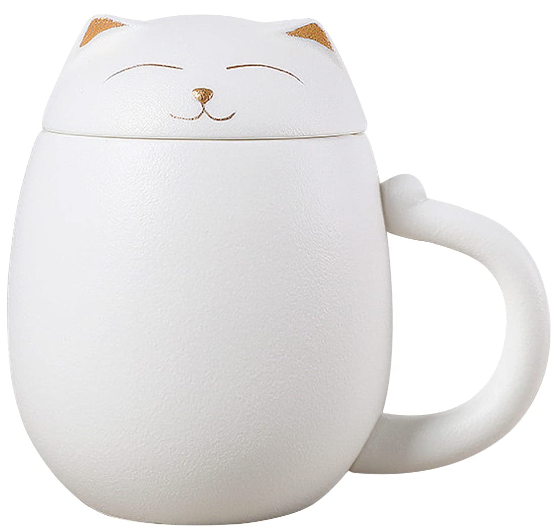 Liywall  Ceramic Tea Mug with Infuser and Lid, Cat Design Handmade Porcelain Tea Cup Strainer With Portable Shockproof Storage 