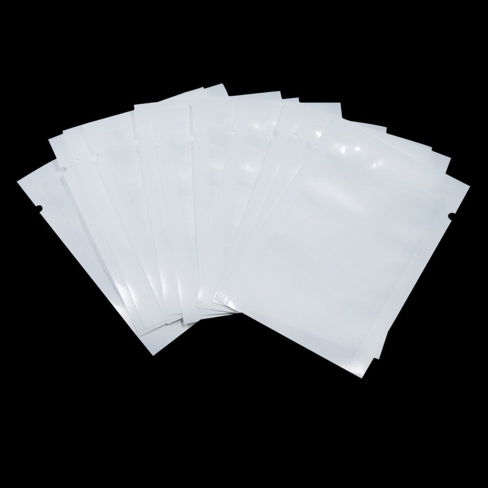 100 Pack White Front Clear Open Top 2.8mil Plastic Vacuum Pouch 5.5x7.9 inch (Usable Size 5.1x7.5 inch) Heat Sealable Bags for Food Storage Packets Mini Sample with Tear Notches