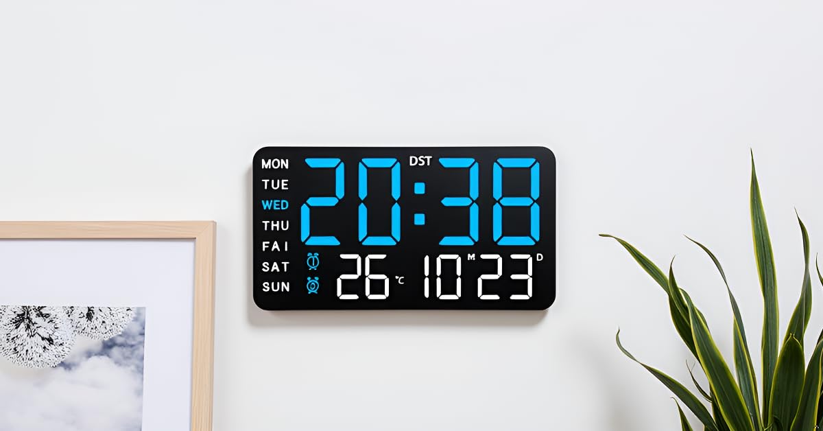 Aerys 9-Inch Digital Alarm Wall Clock, Large Led Display, Adjustable Brightness, 12/24 Hour Format, Date And Temperature Display