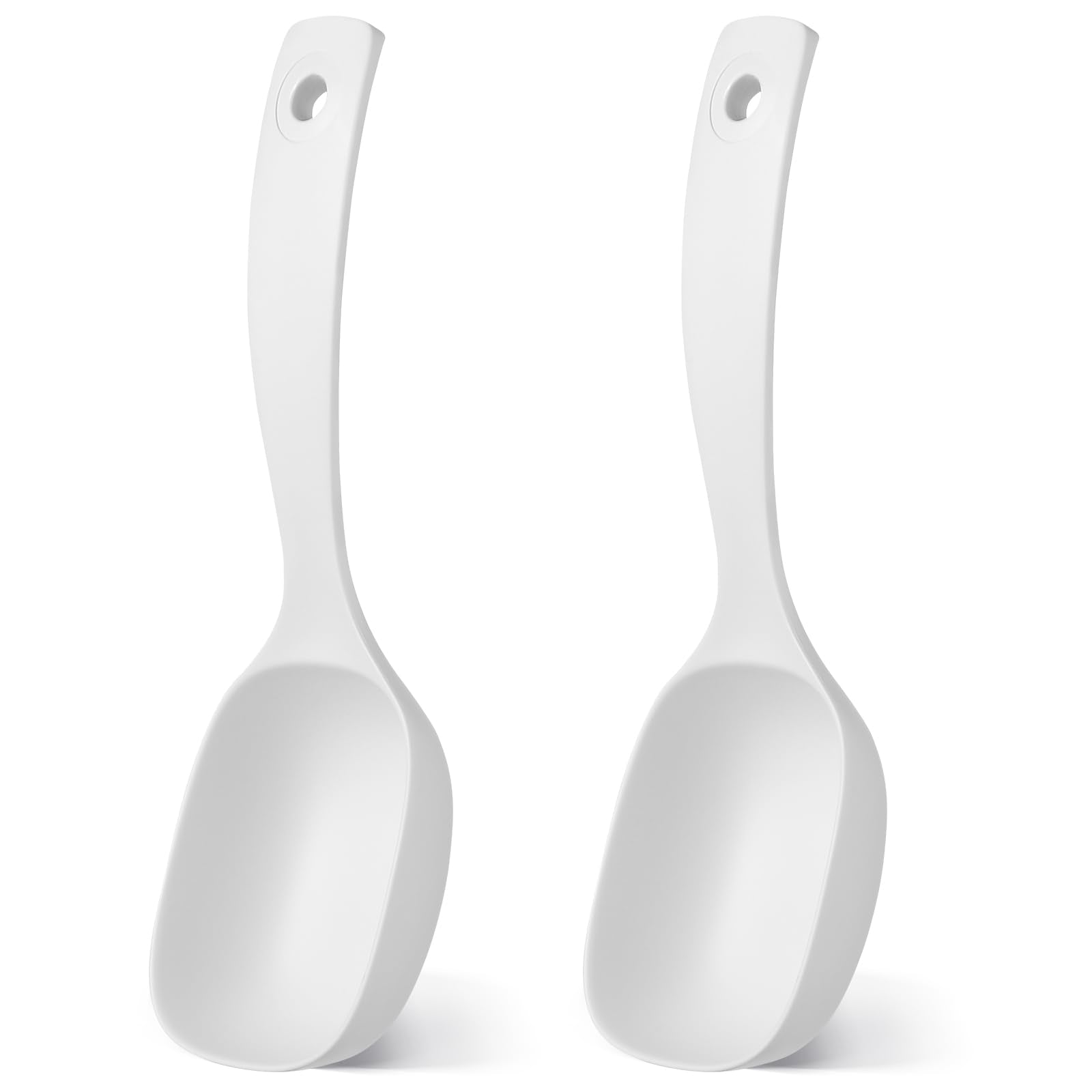 2Pcs Large White Soup Ladle Set with Long Heat Resistant Ergonomic Handle Spoon Kitchen Utensil for Soup Porridge Rice Reusable 