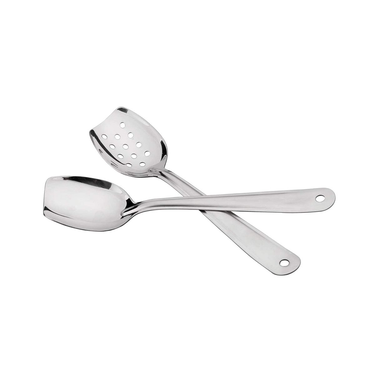 Imeea Flat Bottom Serving Spoon 18/8 Stainless Steel Slotted Spoon 10-Inch Flat Edge Spoon Cooking Spoon, Set Of 2