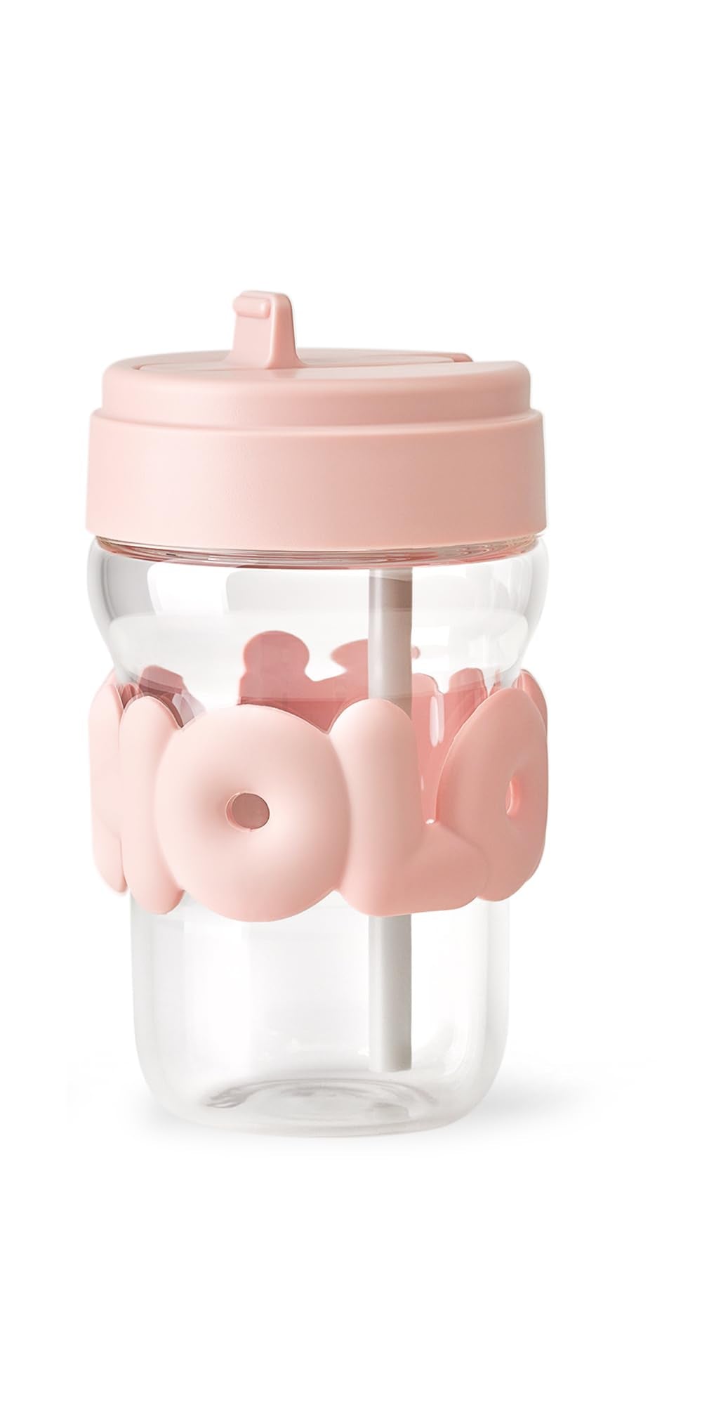 HOLOHOLO Glass Water Bottle with Straw, AntiScalding Silicone Sleeve, LeakProof Borosilicate Glass Tumbler, 12 oz (Pink)