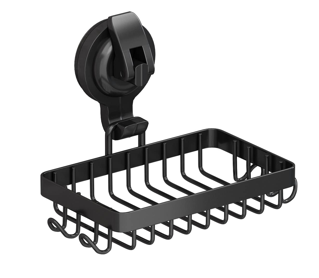 Suction Cup Soap Holder Soap Dish With Hooks For Razor, Sponge, 304 Stainless Steel, Black