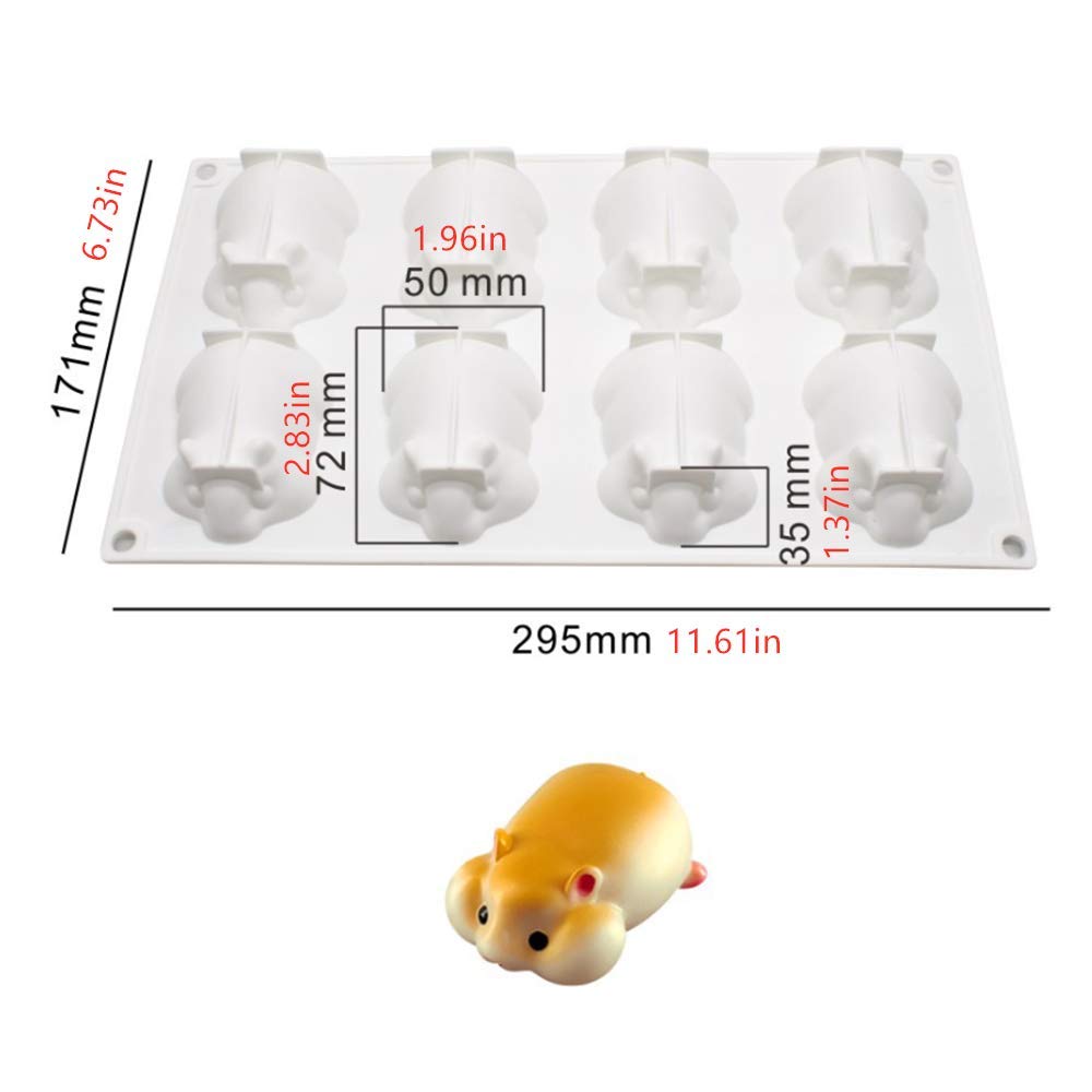 8 Cavities Small 3D Hamster Shape Silicone Mold Cake Baking Tray Dessert Mousse Cake Mold For Pastry Brownie Jelly Truffle Puddi