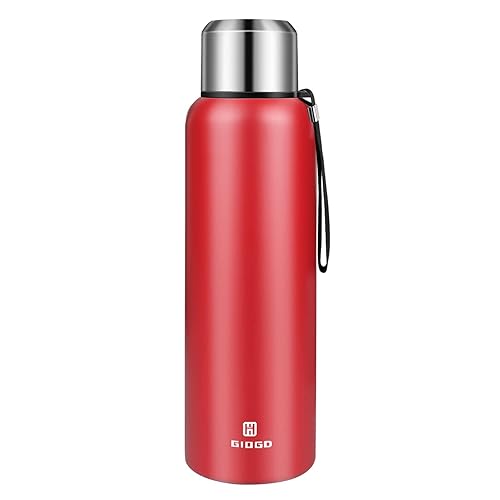 Insulated Vacuum Thermo Bottle 50Oz With Cup Lid Leakproof Stainless Water Flask For Coffee Hot And Cold Drink.(Red,1500Ml)