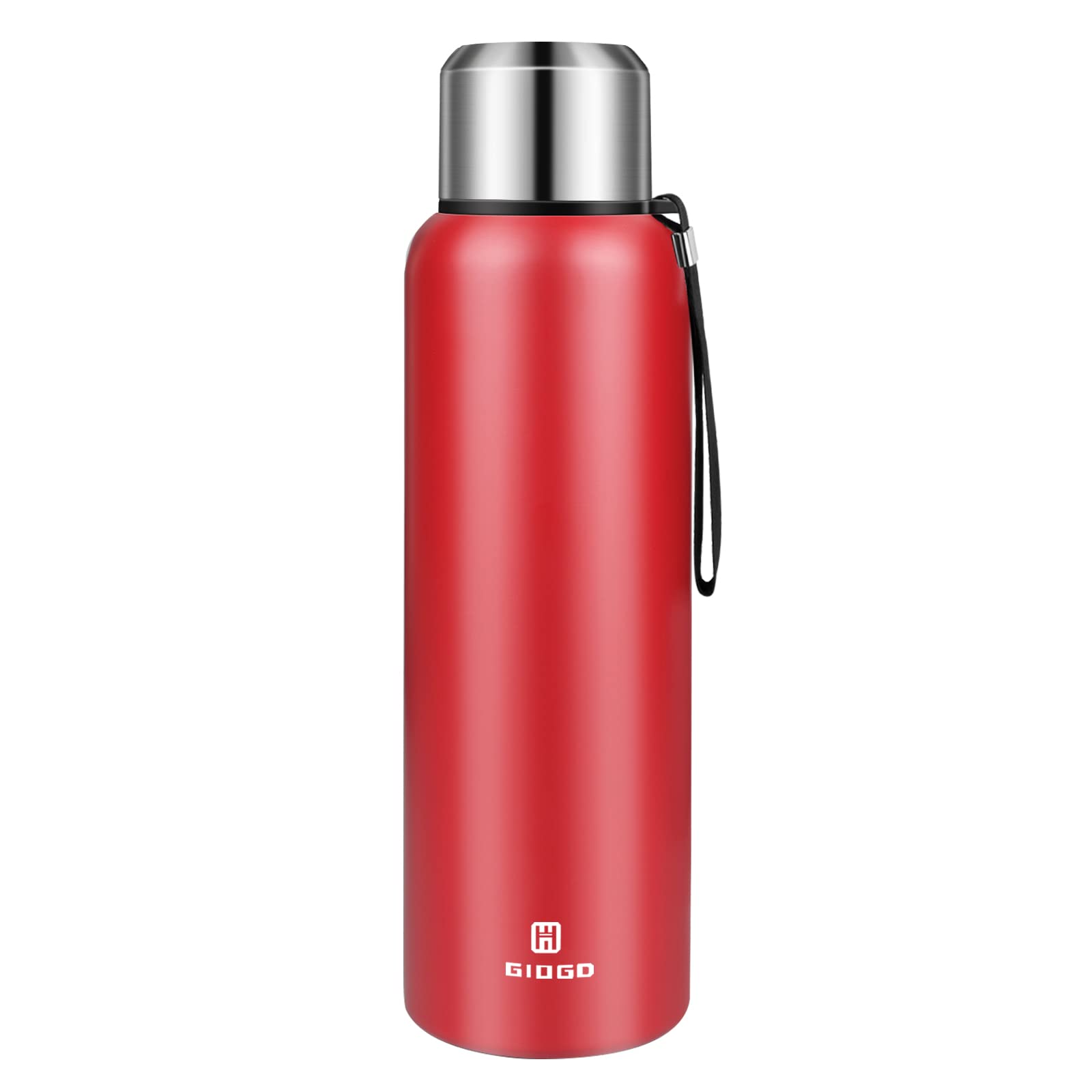Insulated Vacuum Thermo Bottle 50Oz With Cup Lid Leakproof Stainless Water Flask For Coffee Hot And Cold Drink.(Red,1500Ml)
