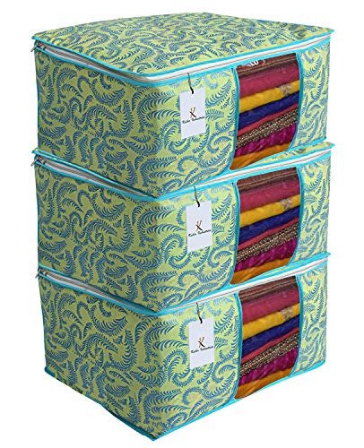 Kuber Industries Metallic Print Non Woven Saree Cover|Transparent Window & Zipper Closure|Regular Cloth Bag|Wardrobe Organiser S