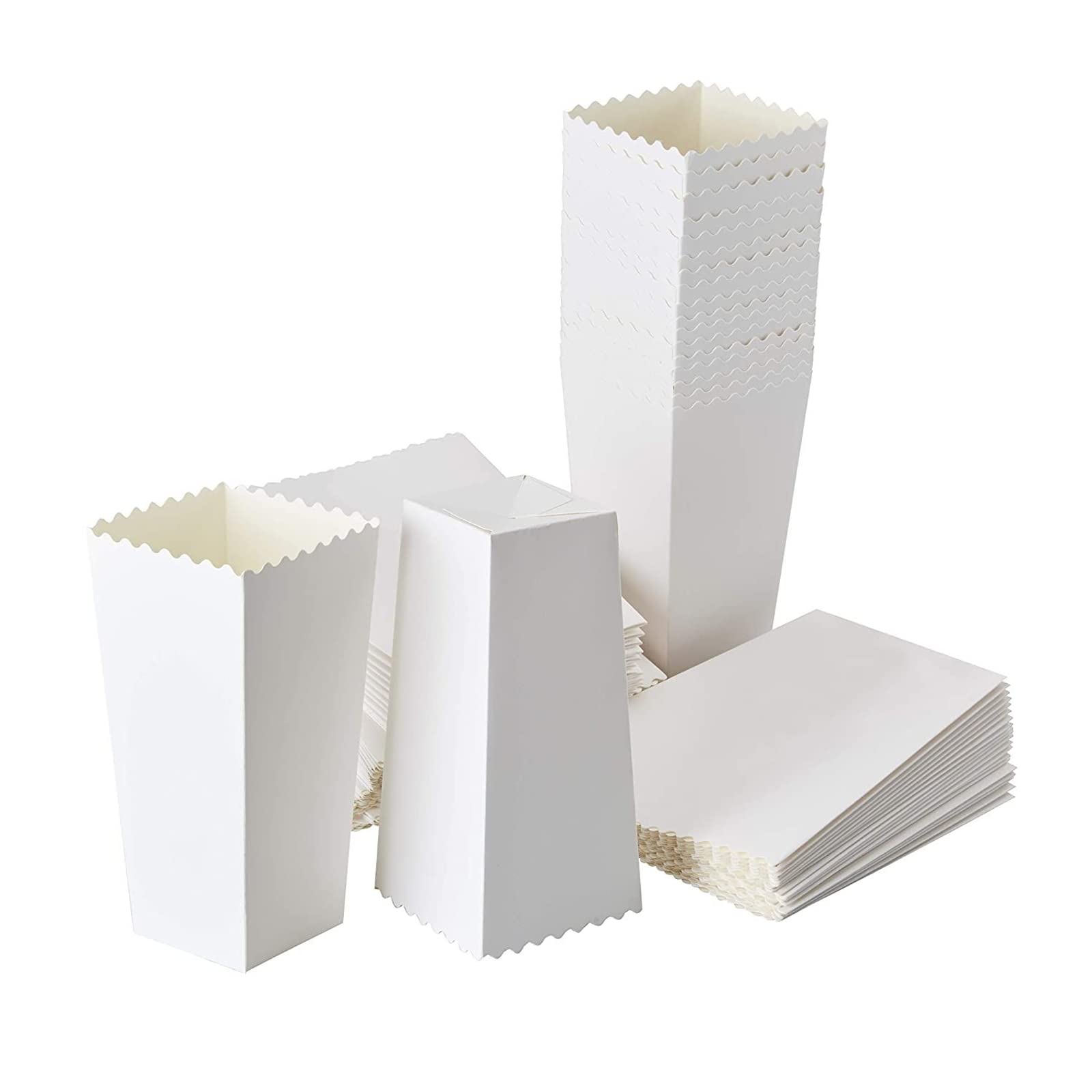 Blue Panda 100 Pack White Popcorn Boxes For Party, 46 Oz Bulk Paper Popcorn Containers For Movie Night, Carnival Decorations (7.