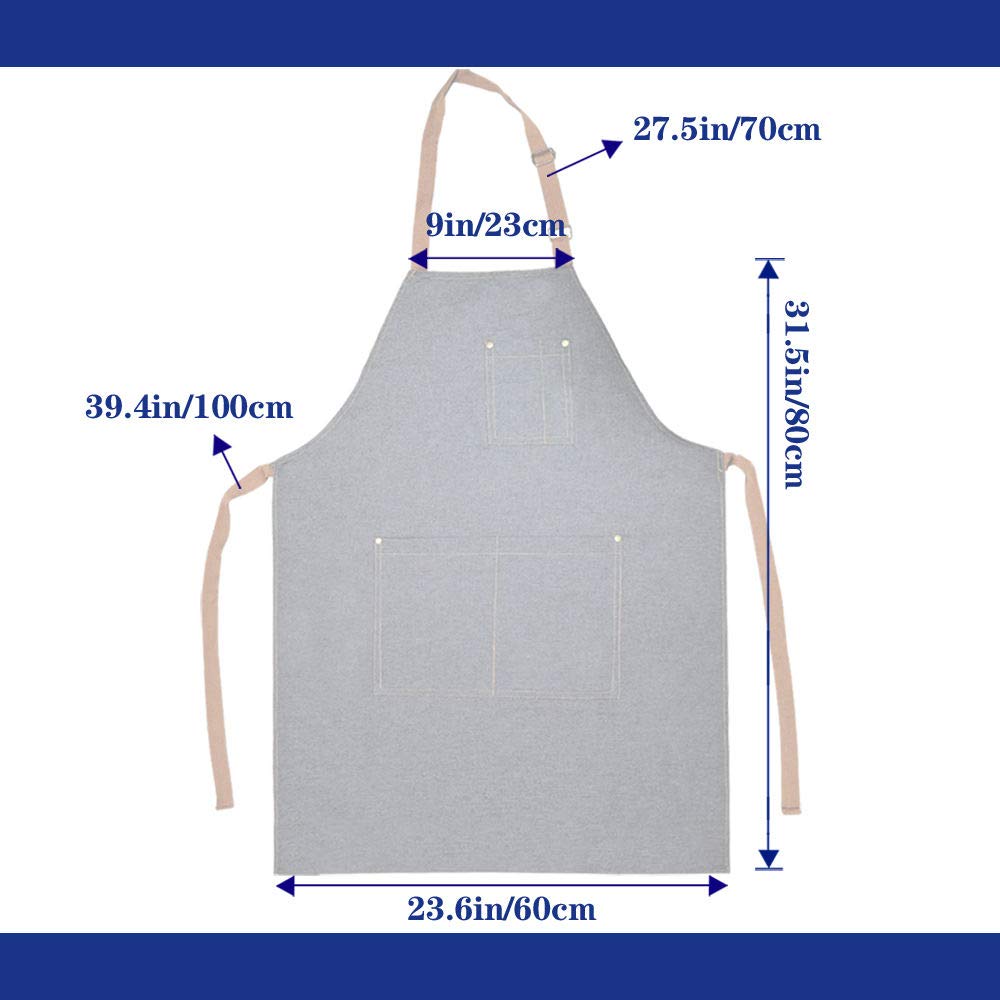 Eodiebn Apron With Pockets Dirt-Resistant Durable Blue Denim Kitchen Cooking Drawing Garden Working Grilling Apron For Women Men